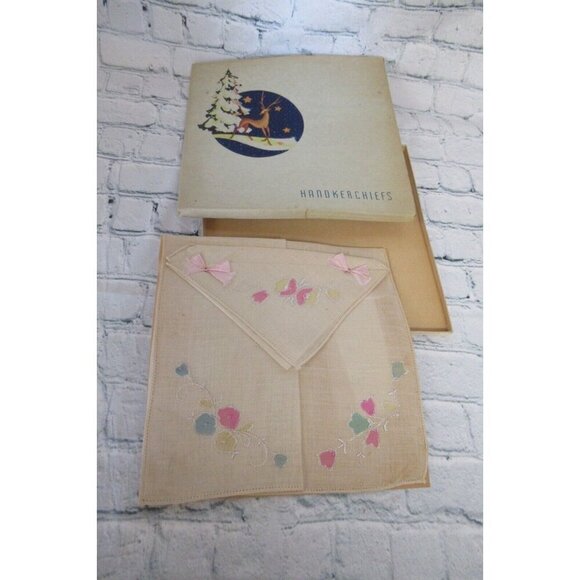 Vintage MCM Handkerchiefs Lot 10 Lace Embroidered Prints Solids Mix Some In Box - Picture 10 of 16